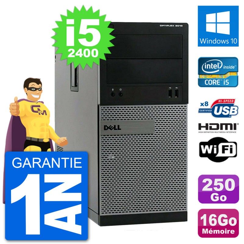 Dell Optiplex 3010 MT Desktop PC i5-2400 16GB RAM 250GB HDD HDMI Windows 10 WiFi