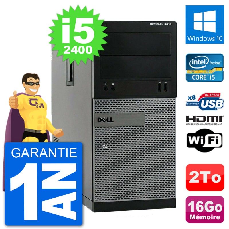 Dell Optiplex 3010 MT Desktop PC i5-2400, 16GB RAM, 2TB Hard Drive, HDMI, Windows 10, Wifi
