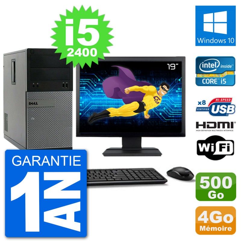 Dell Optiplex 3010 MT Desktop Computer, 19" Screen, i5-2400, 4GB RAM, 500GB HDD, HDMI, Windows 10, WiFi