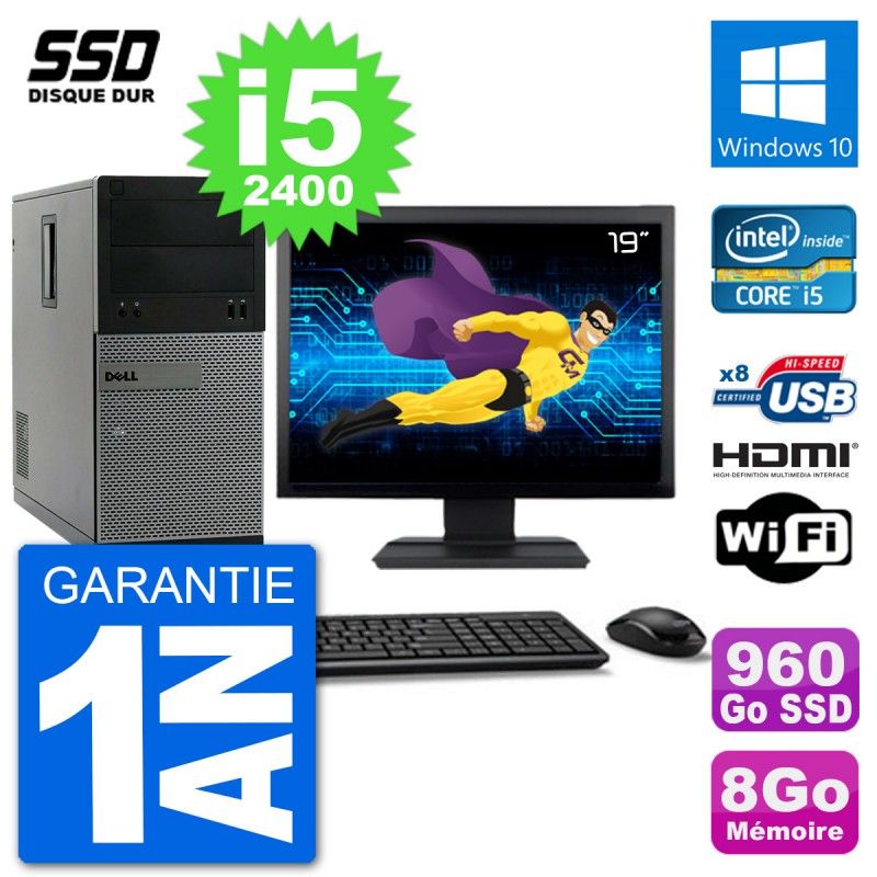 Dell Optiplex 3010 MT Desktop Computer, 19" Screen, i5-2400, 8GB RAM, 960GB SSD, HDMI, Windows 10, Wifi