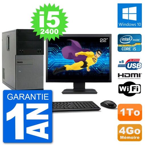 Dell Optiplex 3010 MT Desktop PC - 22" Screen, i5-2400, 4GB RAM, 1TB HDD, HDMI, Windows 10, Wifi