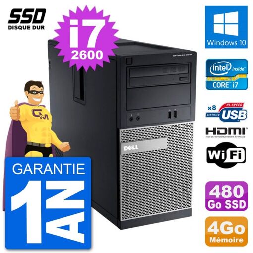 Computadora de escritorio Dell Optiplex 3010 MT, i7-2600, 4GB RAM, 480GB SSD, HDMI, Windows 10, Wifi