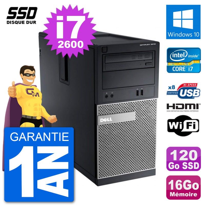 Dell Optiplex 3010 MT Desktop PC i7-2600 16GB RAM 120GB SSD HDMI Windows 10 Wifi