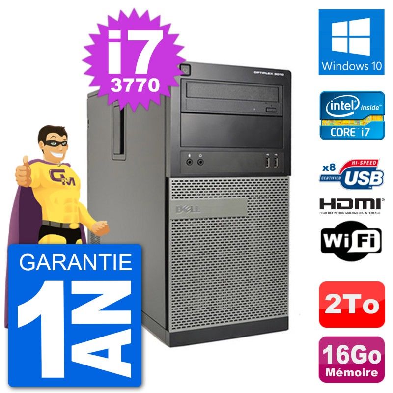 Dell Optiplex 3010 MT Desktop PC - i7-3770, 16GB RAM, 2TB HDD, HDMI, Windows 10, WiFi