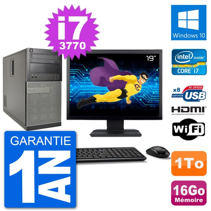 Dell Optiplex 3010 MT Desktop PC - 19' Screen, i7-3770, 16GB RAM, 1TB HDD, HDMI, WiFi