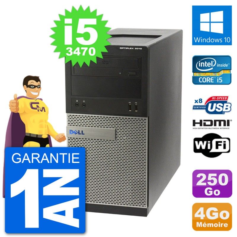 Dell Optiplex 3010 MT Desktop PC i5-3470 4GB RAM 250GB HDD HDMI Windows 10 Wifi