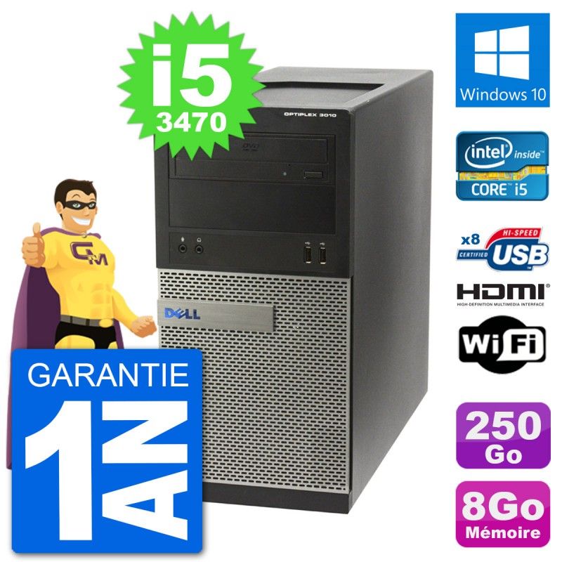 Dell Optiplex 3010 MT Desktop Computer i5-3470 8GB RAM 250GB HDD HDMI Windows 10 WiFi