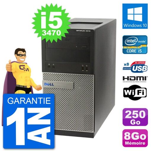 Dell Optiplex 3010 MT Desktop Computer i5-3470 8GB RAM 250GB HDD HDMI Windows 10 WiFi