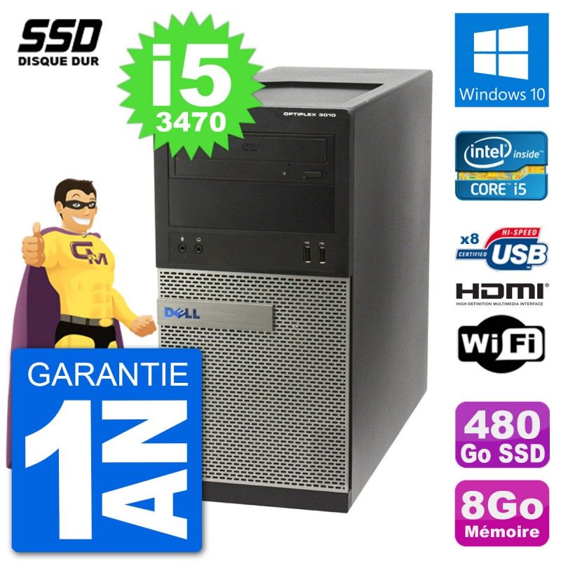 Dell Optiplex 3010 MT Desktop Computer i5-3470 8GB RAM 256GB SSD HDMI Windows 10 Wifi