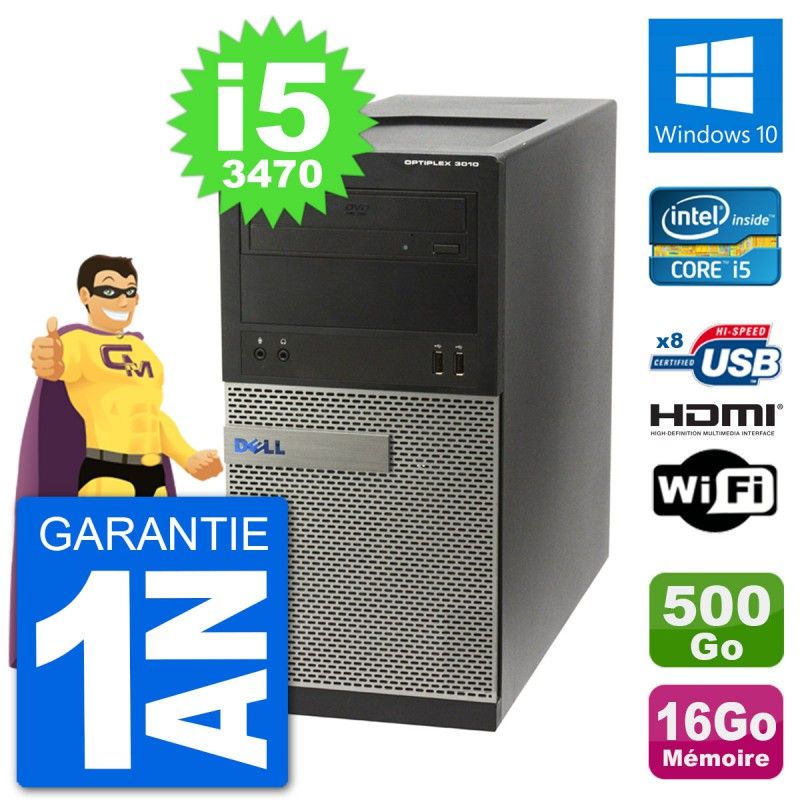 Dell Optiplex 3010 MT Desktop PC i5-3470, 16GB RAM, 500GB HDD, HDMI, WiFi, Windows 10