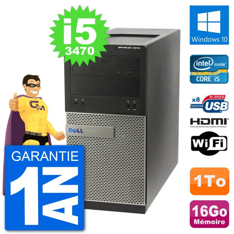 Dell Optiplex 3010 MT Desktop Computer i5-3470 16GB RAM 1TB HDD HDMI Windows 10 Wi-Fi