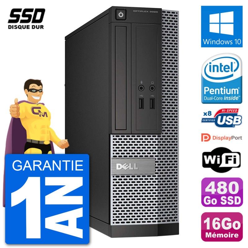 Dell Optiplex 3020 SFF Desktop PC - Intel Pentium G3220, 16GB RAM, 480GB SSD, Windows 10, WiFi