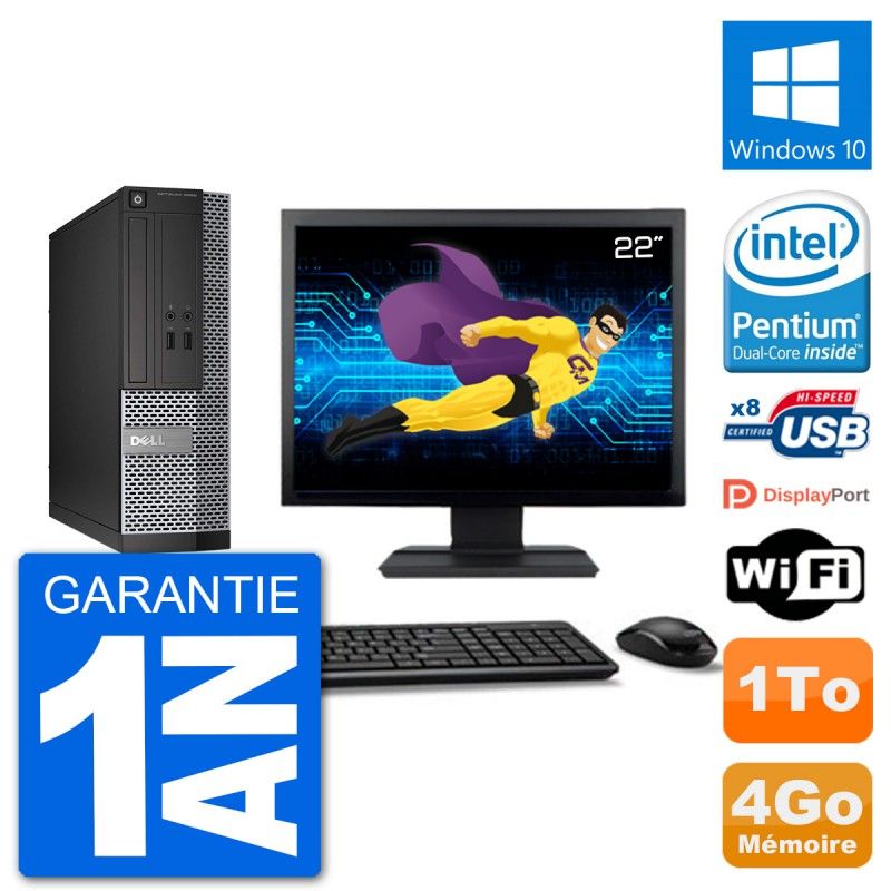 Dell Optiplex 3020 SFF PC - 22" Screen, Intel Pentium G3220, 4GB RAM, 1TB HDD, Windows 10, WiFi