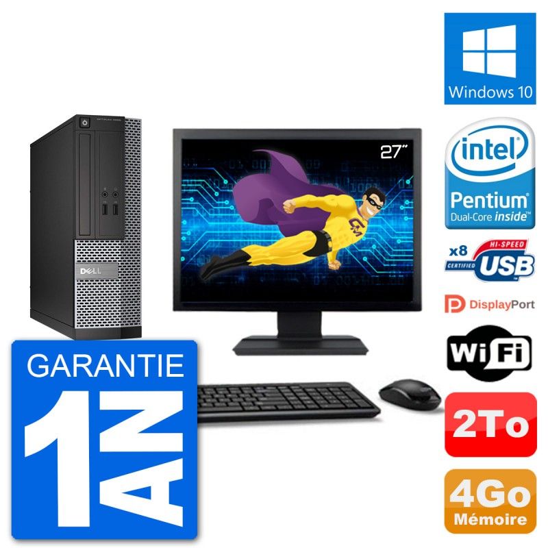 Dell Optiplex 3020 SFF Computer - 27" Screen, Intel Pentium G3220, 4GB RAM, 2TB HDD, Windows 10, WiFi