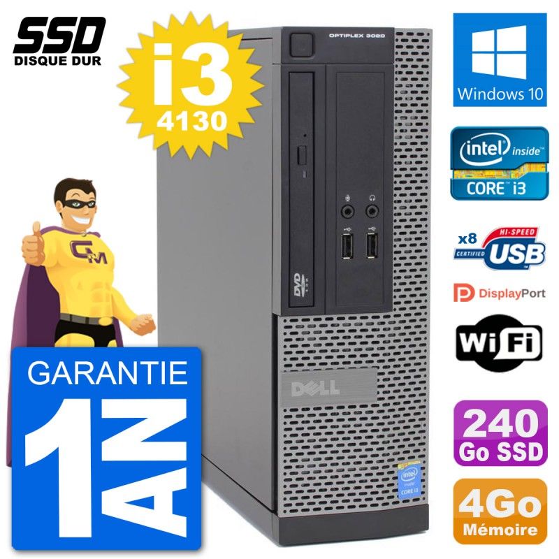 Dell Optiplex 3020 SFF Desktop PC - i3-4130, 4GB RAM, 240GB SSD, Windows 10, WiFi