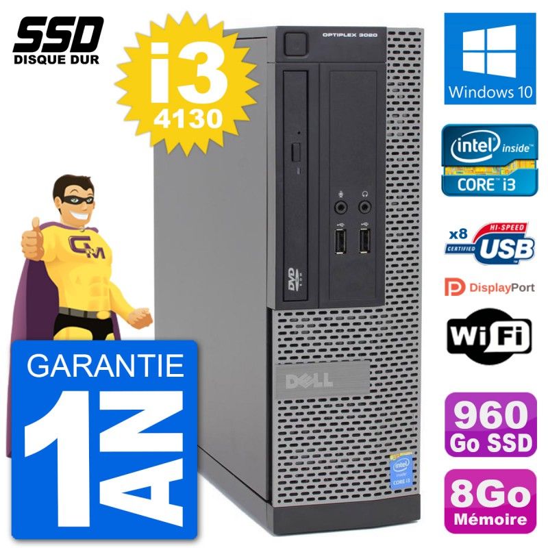Dell Optiplex 3020 SFF Computer - i3-4130, 8GB RAM, 960GB SSD, Windows 10, WiFi