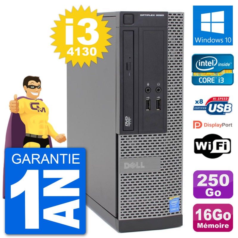 Dell Optiplex 3020 SFF Desktop PC - i3-4130, 16GB RAM, 250GB HDD, Windows 10, WiFi