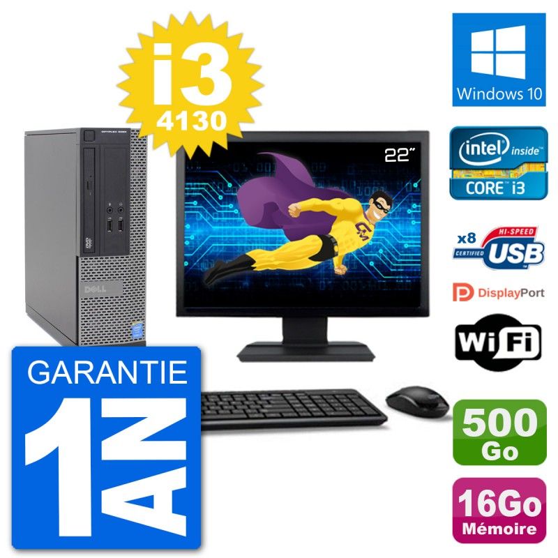 Dell Optiplex 3020 SFF Desktop PC - 22" Screen, i3-4130, 16GB RAM, 500GB HDD, Windows 10, Wifi