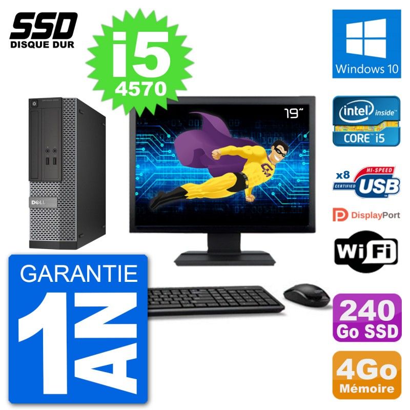 Dell Optiplex 3020 SFF Computer - 19" Screen, i5-4570, 4GB RAM, 240GB SSD, Windows 10, WiFi