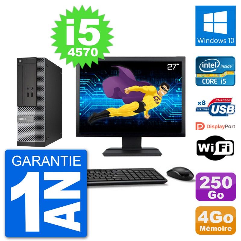 Dell Optiplex 3020 SFF Desktop PC - 27" Screen, i5-4570, 4GB RAM, 250GB SSD, Windows 10, WiFi