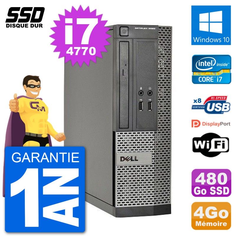 Dell Optiplex 3020 SFF Desktop PC i7-4770 4GB RAM 480GB SSD Windows 10 WiFi