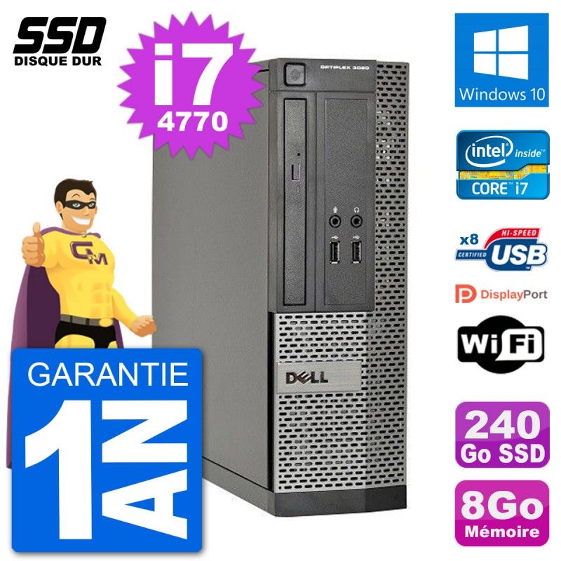 Dell Optiplex 3020 SFF Desktop PC - i7-4770, 8GB RAM, 240GB SSD, Windows 10, WiFi