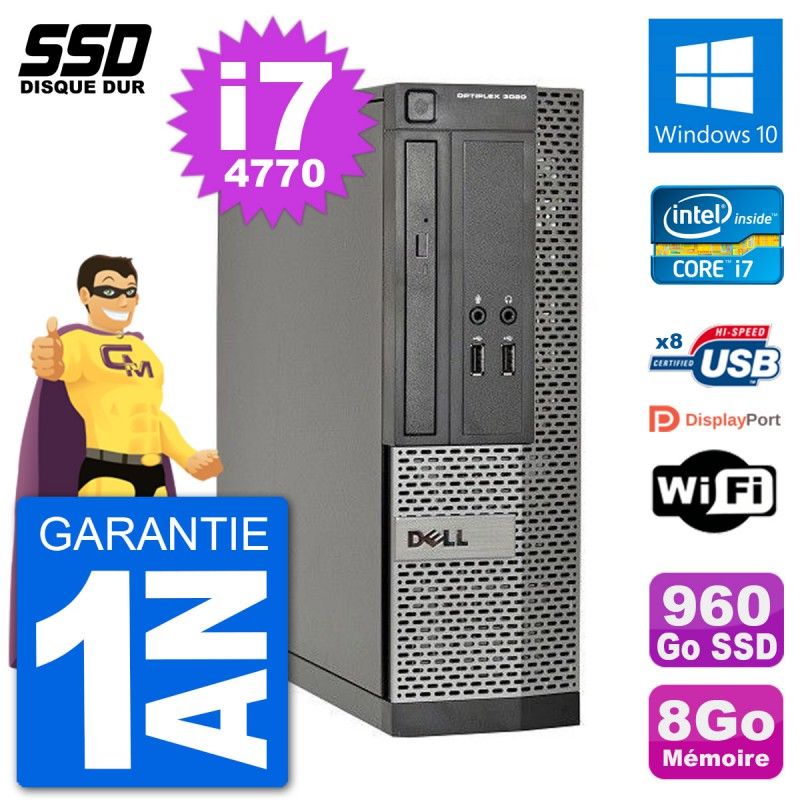 Dell Optiplex 3020 SFF Computer - i7-4770, 8GB RAM, 960GB SSD, Windows 10, Wifi