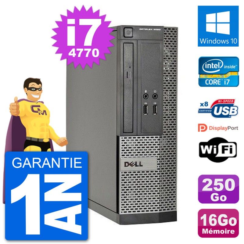 Dell Optiplex 3020 SFF Desktop Computer - i7-4770, 16GB RAM, 250GB SSD, Windows 10, WiFi