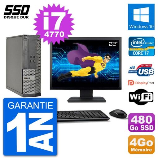 Dell Optiplex 3020 SFF Computer - 22" Screen, i7-4770, 4GB RAM, 480GB SSD, Windows 10, Wifi