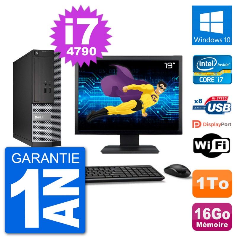 Dell Optiplex 3020 SFF Desktop PC - 19" Screen, i7-4790, 16GB RAM, 1TB HDD, Windows 10, Wifi
