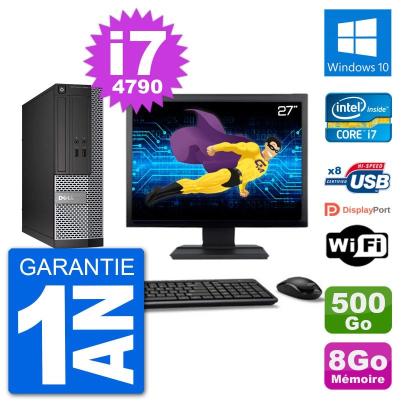 Dell Optiplex 3020 SFF Computer - 27" Screen, i7-4790, 8GB RAM, 500GB HDD, Windows 10, WiFi