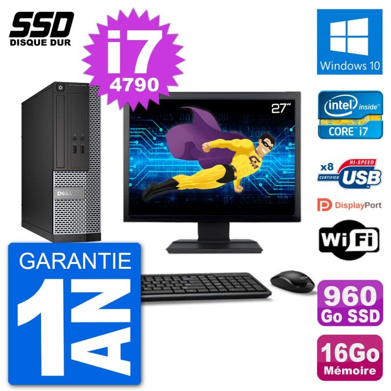 Dell Optiplex 3020 SFF Desktop PC - 27" Screen, i7-4790, 16GB RAM, 960GB SSD, Windows 10, Wifi