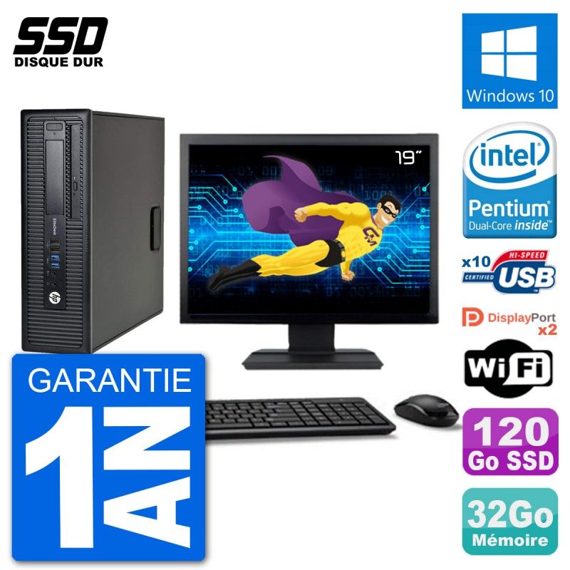 HP EliteDesk 800 G1 Desktop PC - 19" Screen, Intel Core i3-4170, 32GB RAM, 120GB SSD, Windows 10, WiFi