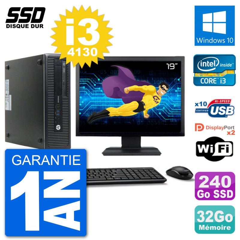 HP EliteDesk 800 G1 Desktop PC - 19" Screen, Intel Core i3-4130, 32GB RAM, 240GB SSD, Windows 10, Wifi