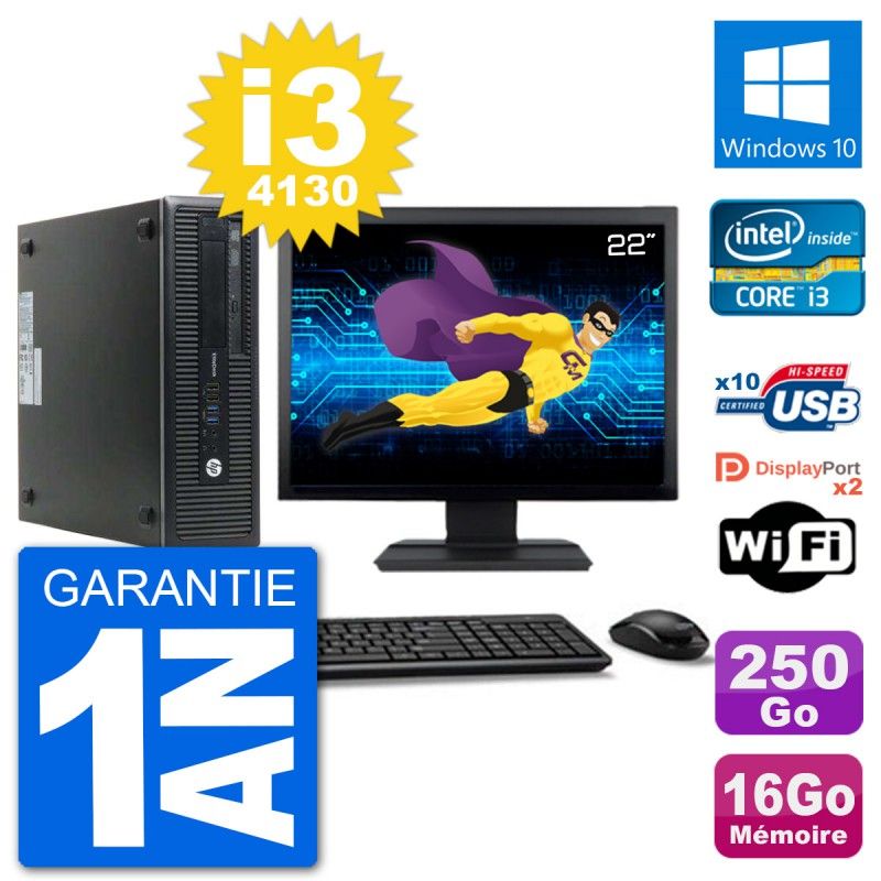 HP EliteDesk 800 G1 22" Core i3-4130 16GB RAM 250GB SSD Windows 10 WiFi