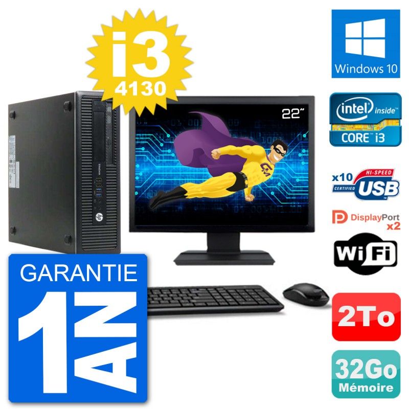 HP EliteDesk 800 G1 Desktop PC - 22" Screen, Intel Core i3-4130, 32GB RAM, 2TB HDD, Windows 10