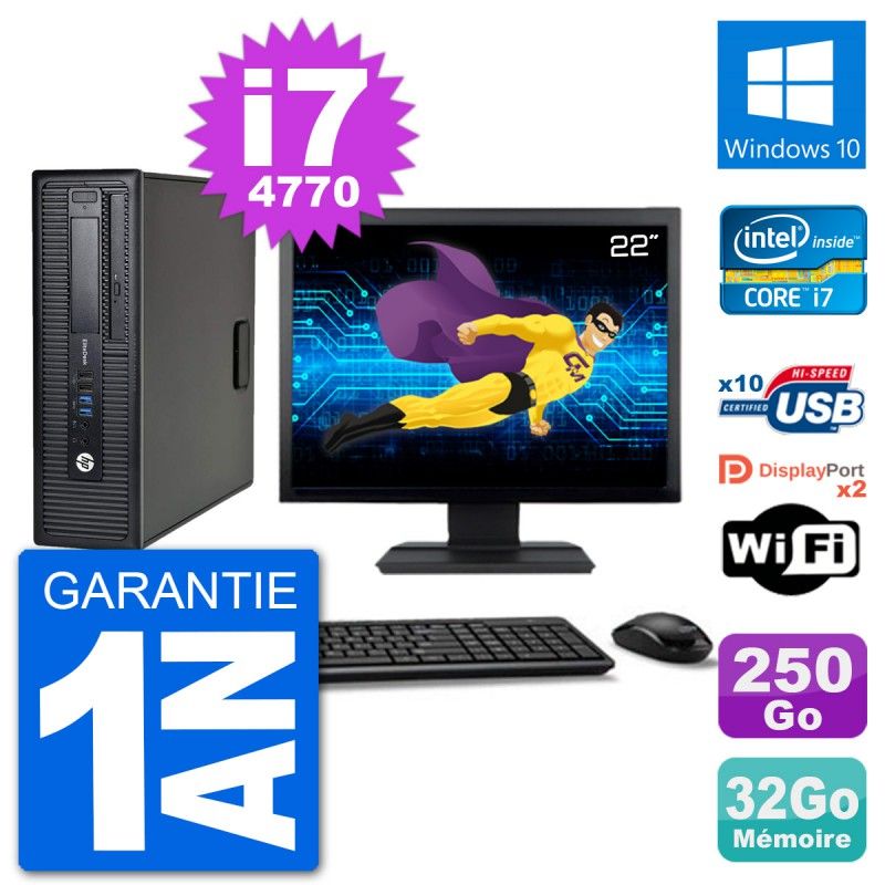 HP EliteDesk 800 G1 Desktop Computer - 22" Screen, Intel Core i7-4770, 32GB RAM, 250GB HDD