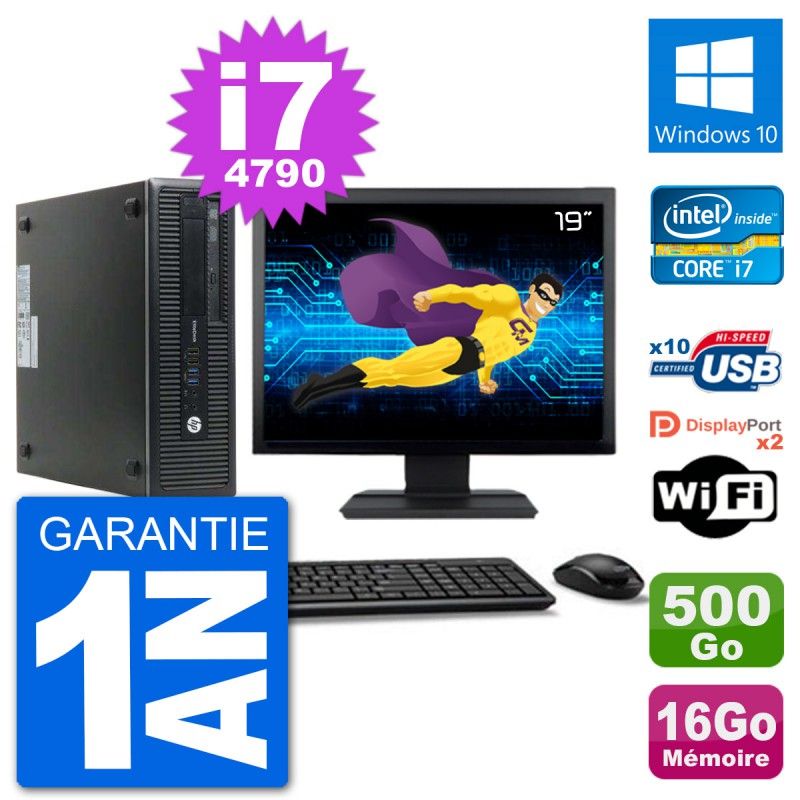 HP EliteDesk 800 G1 Desktop Computer - 19" Screen, Core i7-4790, 16GB RAM, 500GB HDD, Windows 10