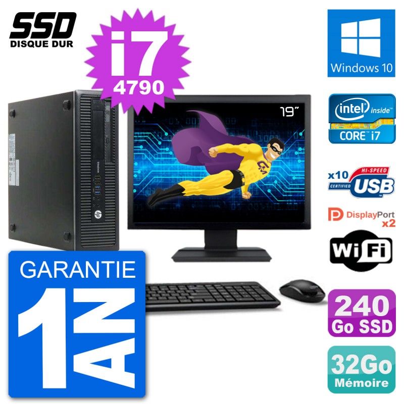 HP EliteDesk 800 G1 Desktop PC - 19" Screen, Core i7-4790, 32GB RAM, 240GB SSD, Windows 10, WiFi