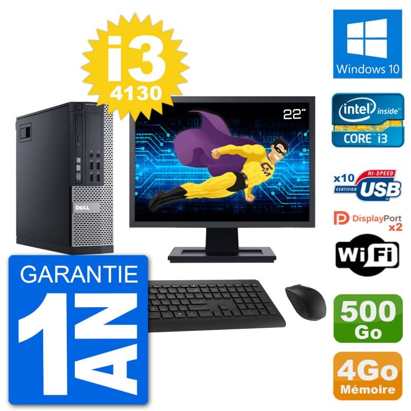 Dell Optiplex 9020 SFF Computer - 22" Screen, Intel i3-4130, 4GB RAM, 500GB Hard Drive, Windows 10, WiFi
