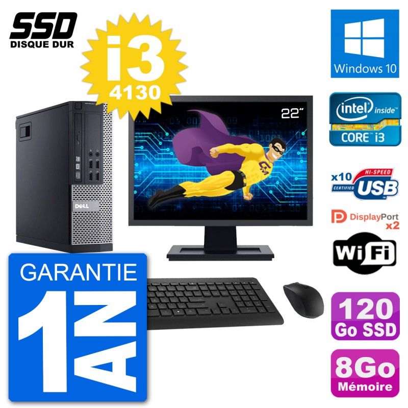 Dell Optiplex 9020 SFF PC - 22" Screen, Intel Core i3-4130, 8GB RAM, 120GB SSD, Windows 10, WiFi