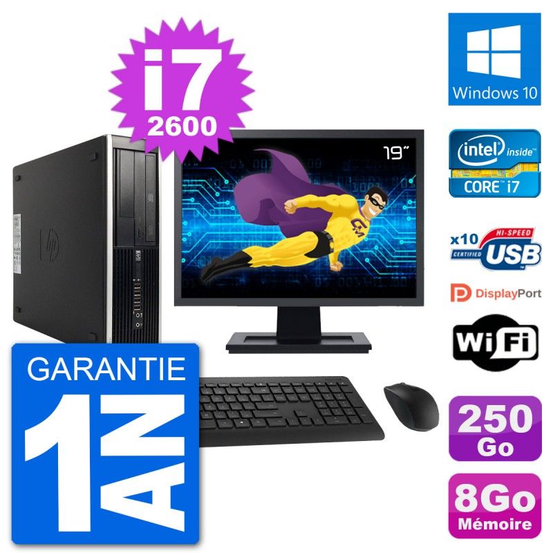 HP Compaq 6200 Pro SFF Desktop PC - 19" Screen, i7-2600, 8GB RAM, 250GB HDD, Windows 10, WiFi