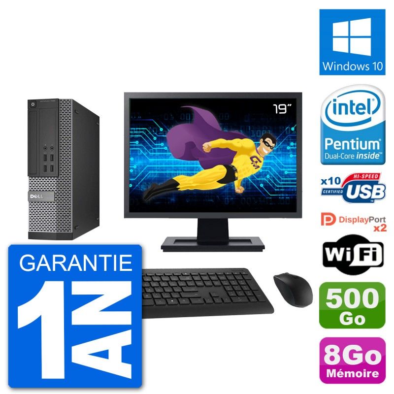 Dell Optiplex 7020 SFF Computer - 19" Screen, Intel Pentium G3220, 8GB RAM, 500GB HDD, Windows 10, WiFi