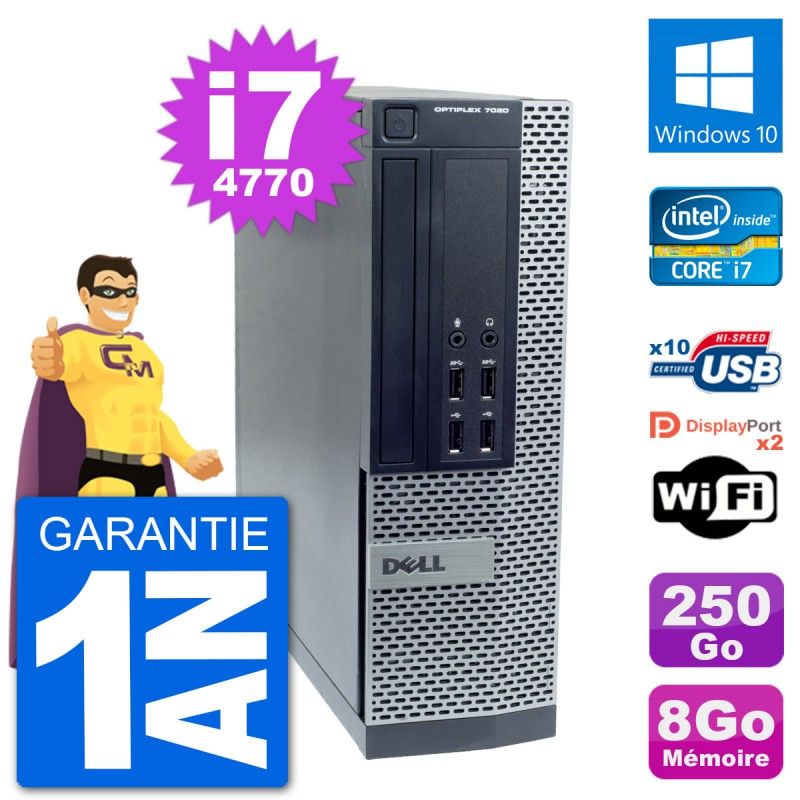 Dell OptiPlex 7020 SFF Desktop Computer - Intel i7-4770, 8GB RAM, 250GB HDD, Windows 10, WiFi