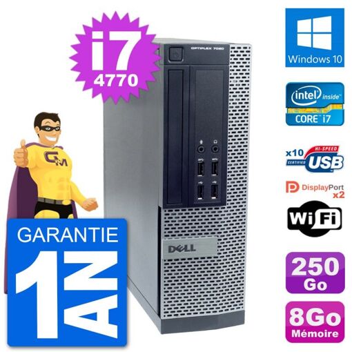 Dell OptiPlex 7020 SFF Desktop Computer - Intel i7-4770, 8GB RAM, 250GB HDD, Windows 10, WiFi