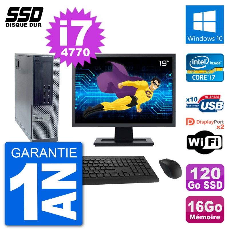 Dell Optiplex 7020 SFF PC - 19" Screen, Intel i7-4770, 16GB RAM, 120GB SSD, Windows 10, WiFi