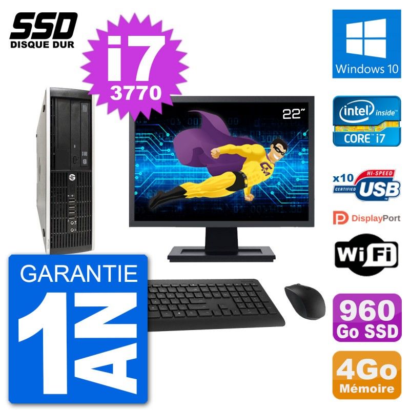HP Compaq Pro 6300 SFF Desktop PC - 22" Screen, i7-3770, 4GB RAM, 960GB SSD, Windows 10, Wifi