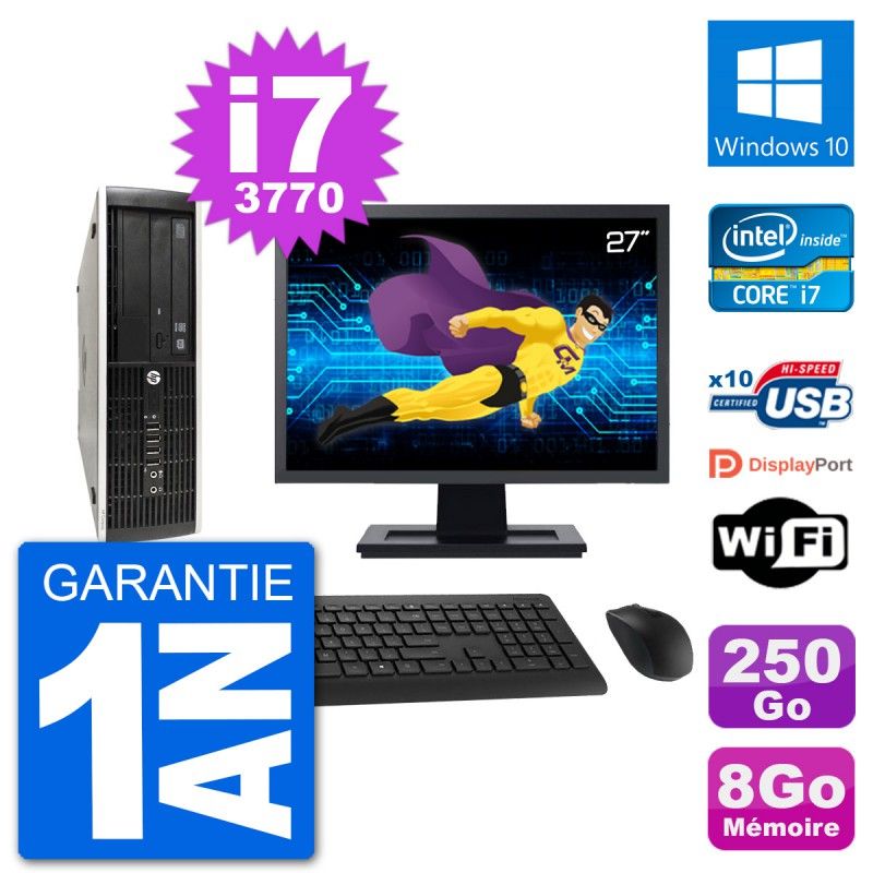 HP Compaq Pro 6300 SFF Desktop Computer - 27" Screen, i7-3770, 8GB RAM, 250GB HDD, Windows 10, Wifi
