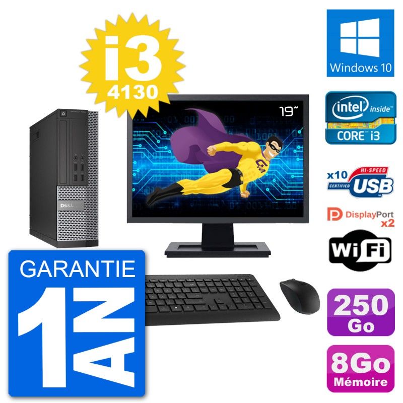 Dell Optiplex 7020 SFF Computer - 19" Screen, Intel i3-4130, 8GB RAM, 250GB HDD, Windows 10, WiFi