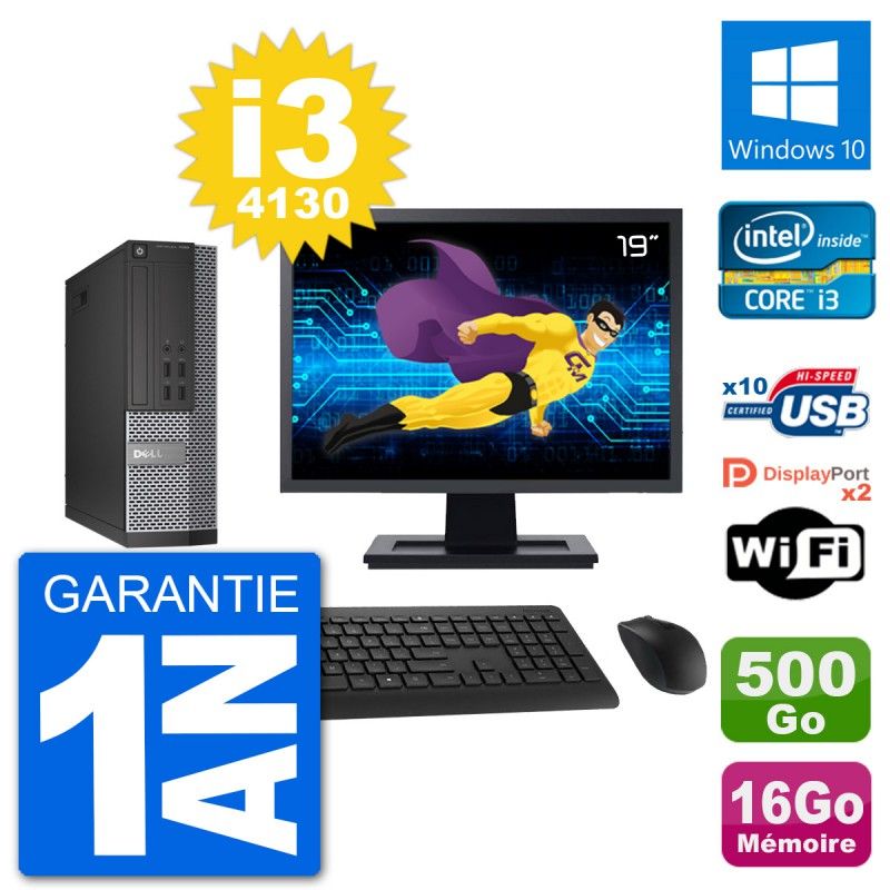 Dell Optiplex 7020 SFF Desktop Computer - 19" Screen, Intel i3-4130, 16GB RAM, 500GB HDD, Windows 10, WiFi